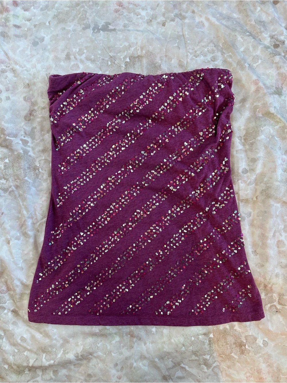 FANG Plum Strapless Sequin-Trim Tube Top